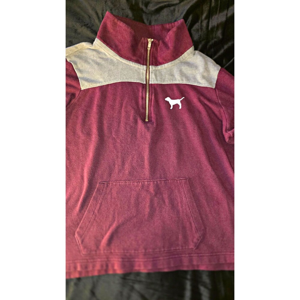 Victoria Secret PINK Womens S Dog Logo Burgundy/Gray Shirt Sweater